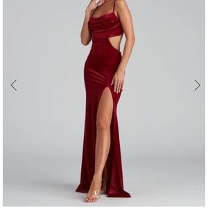 Mermaid glitter long formal gown red